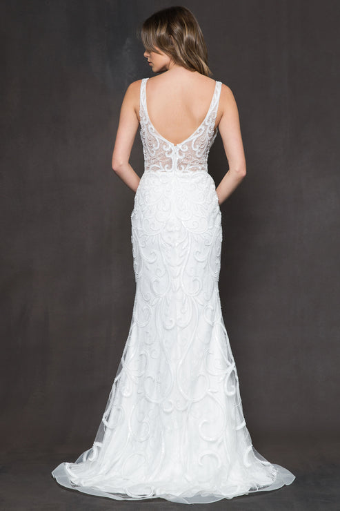 Deep V-Neck Embellished Trumpet Gown